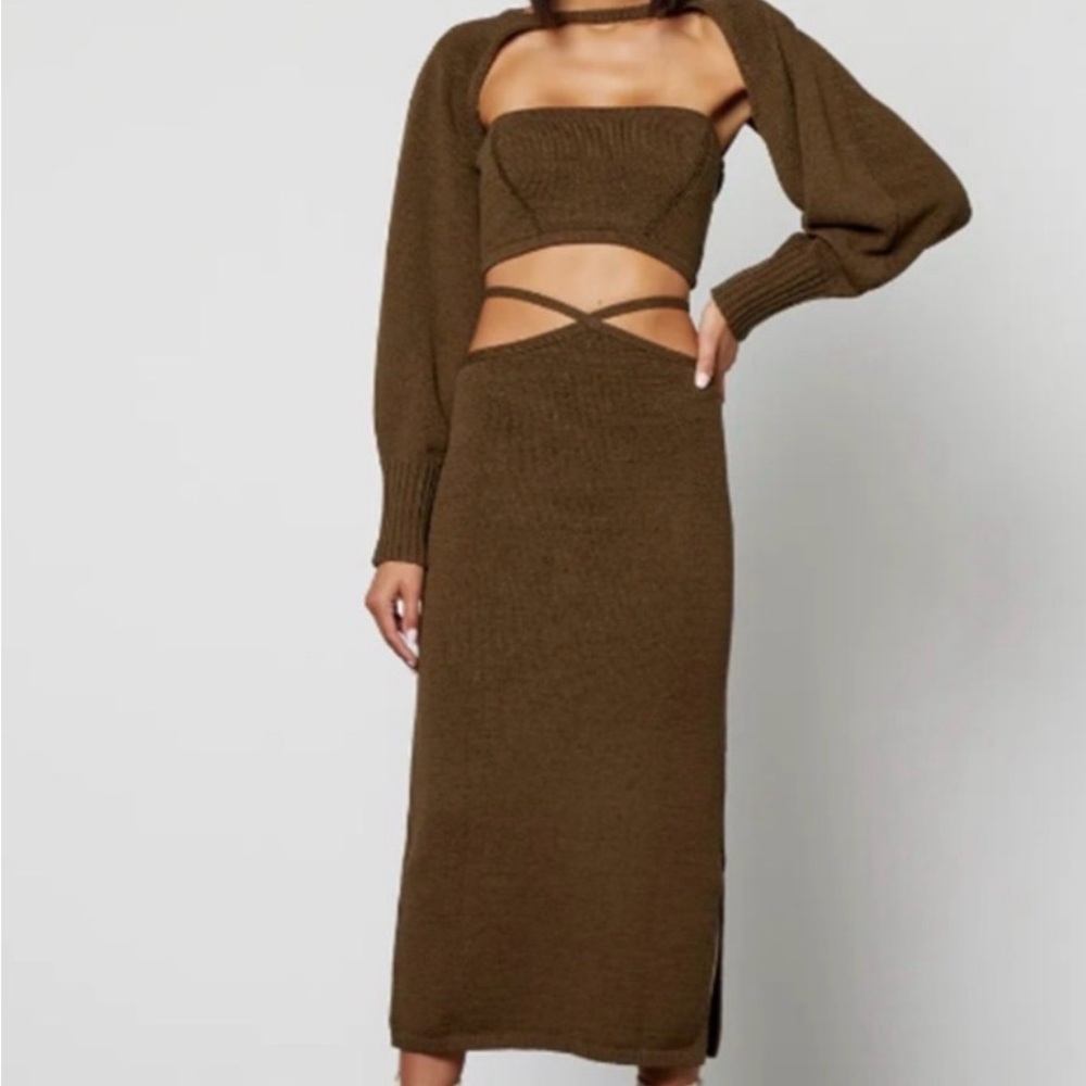 CULT GAIA XS Green Knit Midi Skirt w/ Crop Top Sweater Set